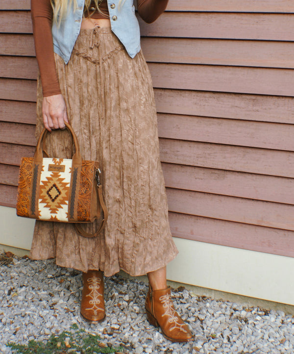 Maggie Floral Textured Maxi Skirt - brown