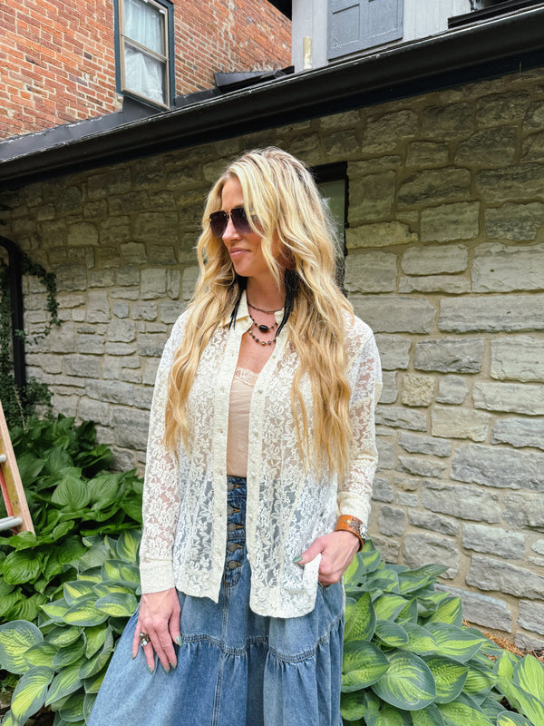 White & Cream two-toned Lace Button-up