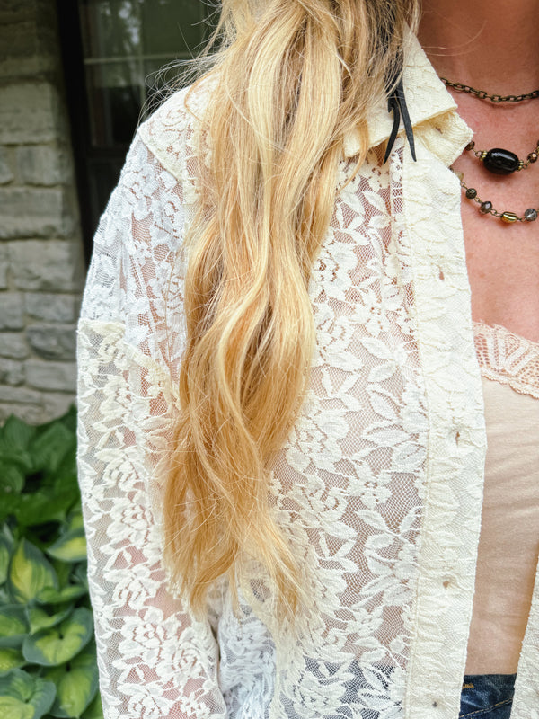 White & Cream two-toned Lace Button-up