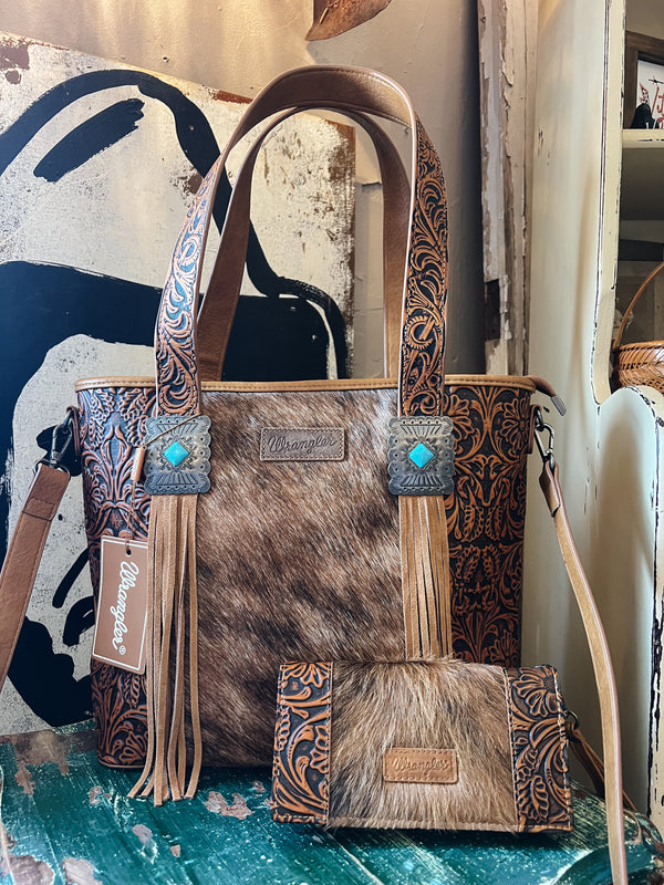 Floral Leather and Hair-on Wrangler Wallet #02