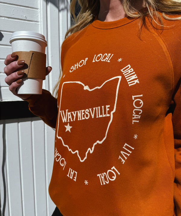 Shop, Drink, Live, Eat, Love Local Crewneck - Waynesville