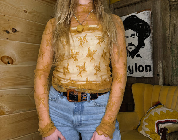 Lace Long Sleeve Mesh Top