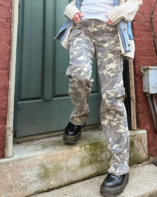 Hidden High Rise Wide Leg Cargo Jean for Women in Camo