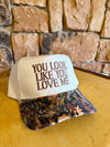 YOU LOOK LIKE YOU LOVE ME Embroidered Hat - cream/camo
