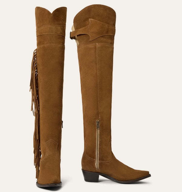Stetson Women’s GLAM Over-The-Knee Fringe Boot - Brown Suede Vamp