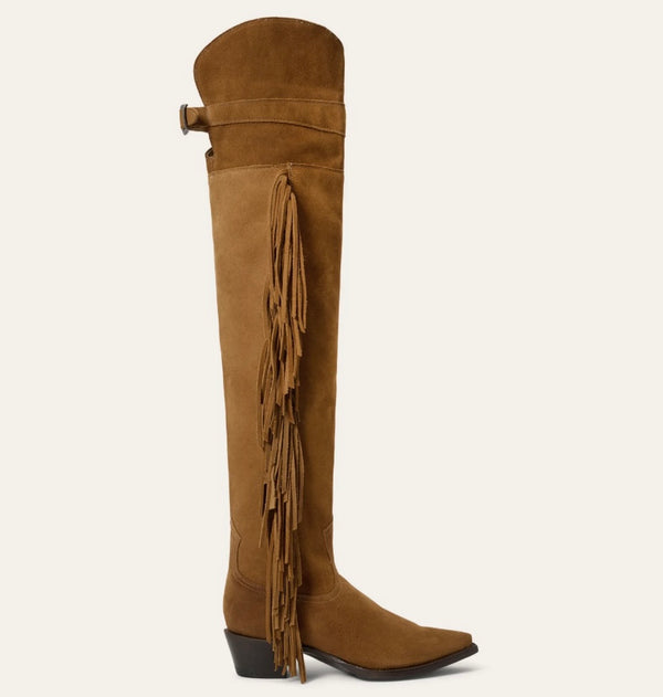 Stetson Women’s GLAM Over-The-Knee Fringe Boot - Brown Suede Vamp