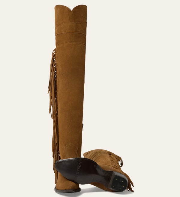Stetson Women’s GLAM Over-The-Knee Fringe Boot - Brown Suede Vamp