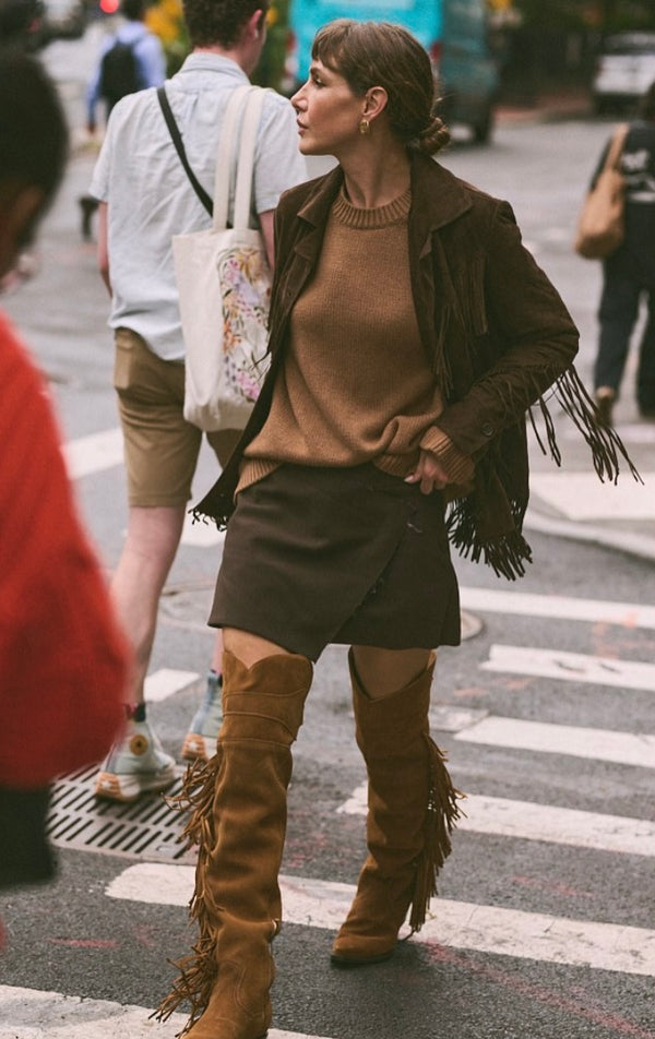 Stetson Women’s GLAM Over-The-Knee Fringe Boot - Brown Suede Vamp