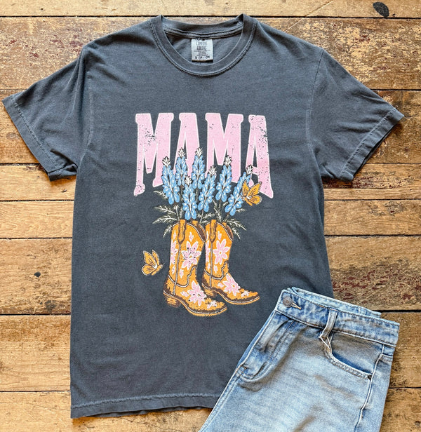 MAMA boots & flowers Graphic Tee - pepper