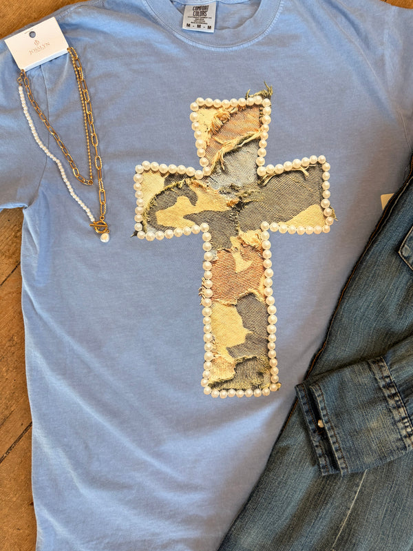Camo and Pearls Cross Graphic Tee