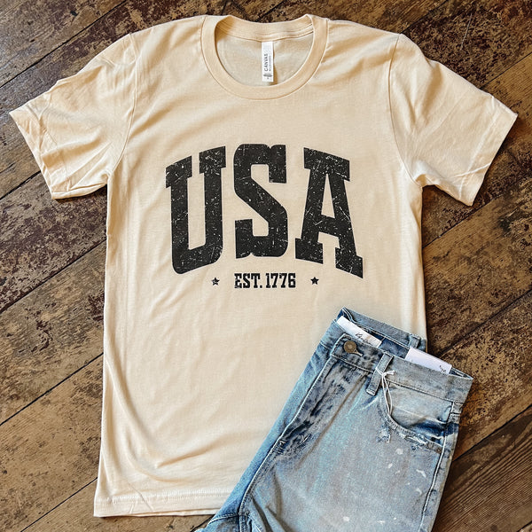 USA EST. 1776 Graphic Tee- Natural