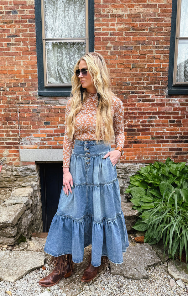 Jona Tiered Denim Skirt