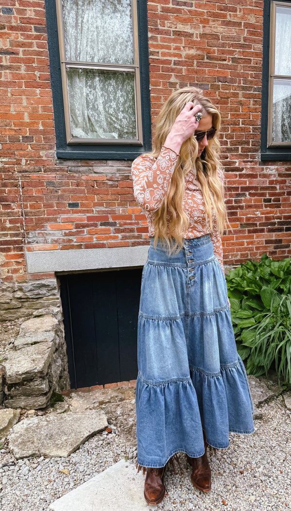 Jona Tiered Denim Skirt