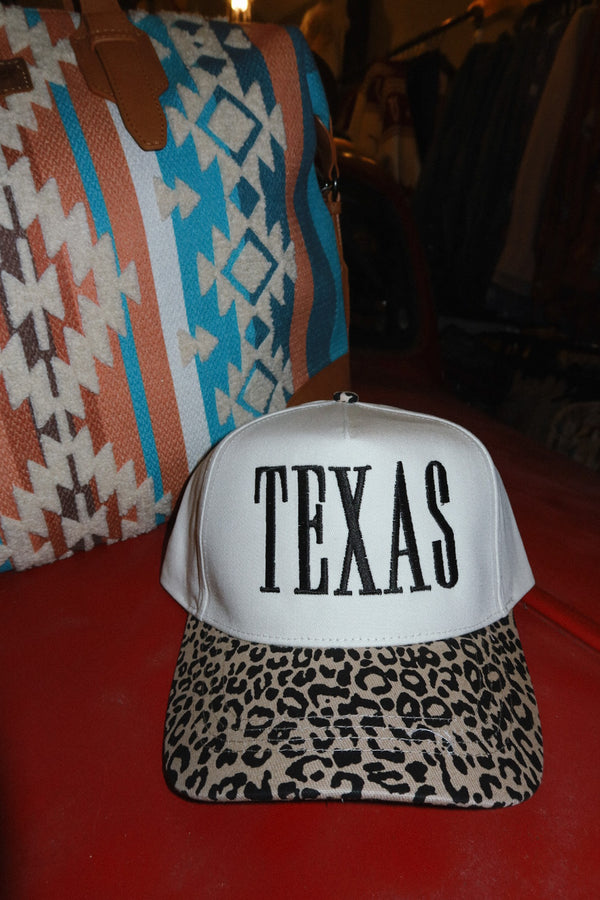 TEXAS Embroidered Hat - cream/leopard