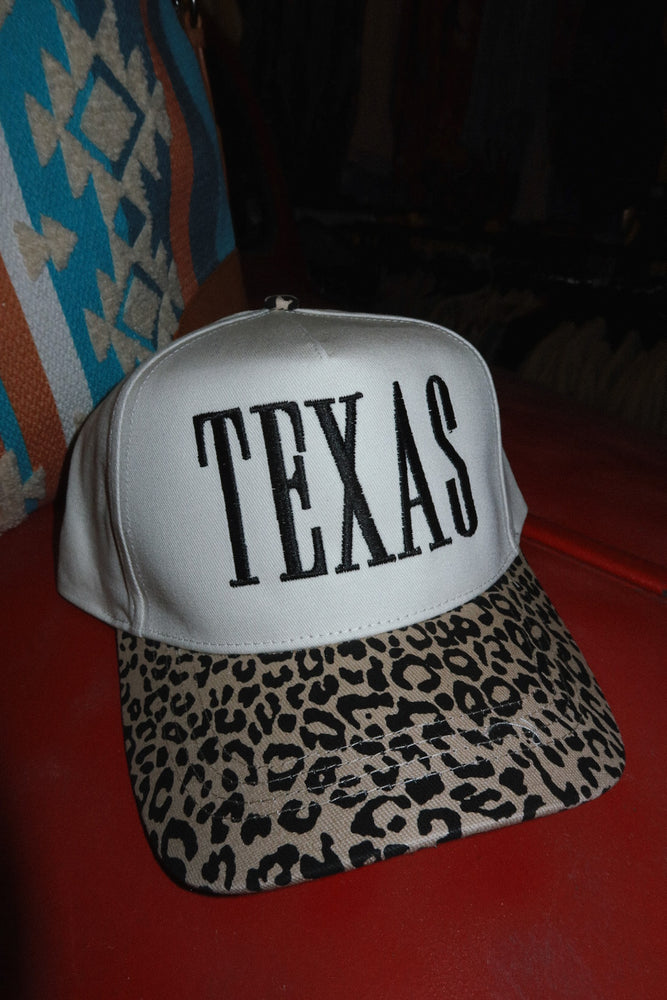 TEXAS Embroidered Hat - cream/leopard