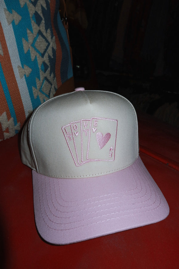 LOVE Embroidered Hat - cream/baby pink
