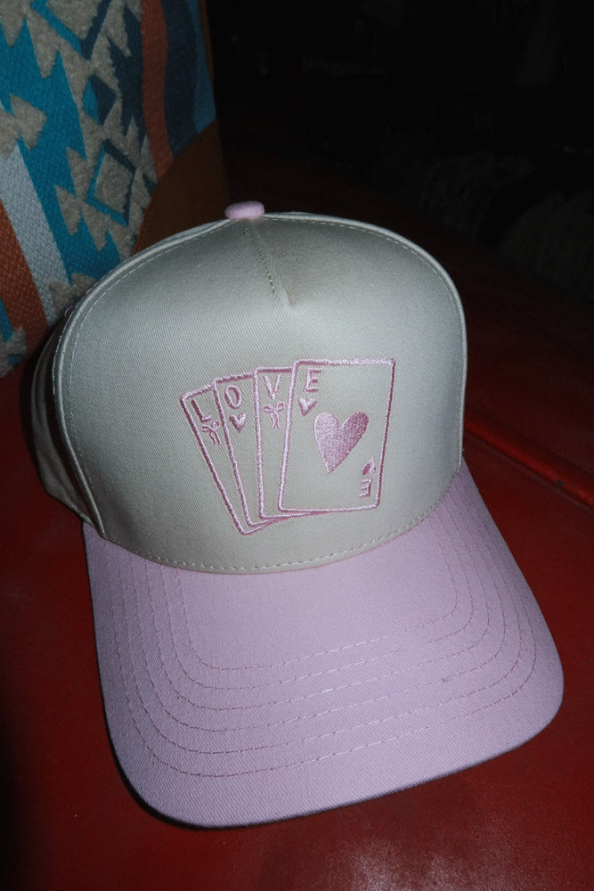 LOVE Embroidered Hat - cream/baby pink