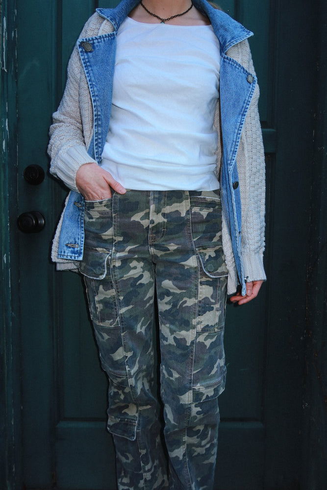 Hidden High Rise Wide Leg Cargo Jean for Women in Camo