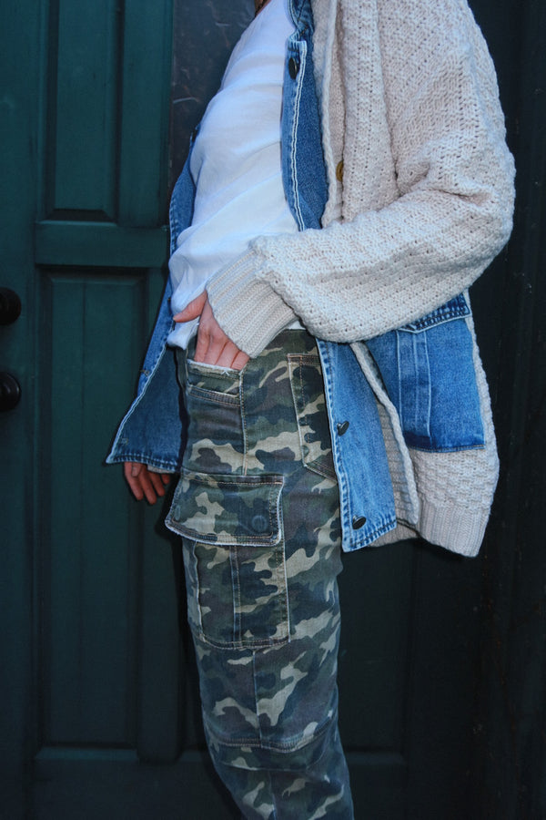 Hidden High Rise Wide Leg Cargo Jean for Women in Camo
