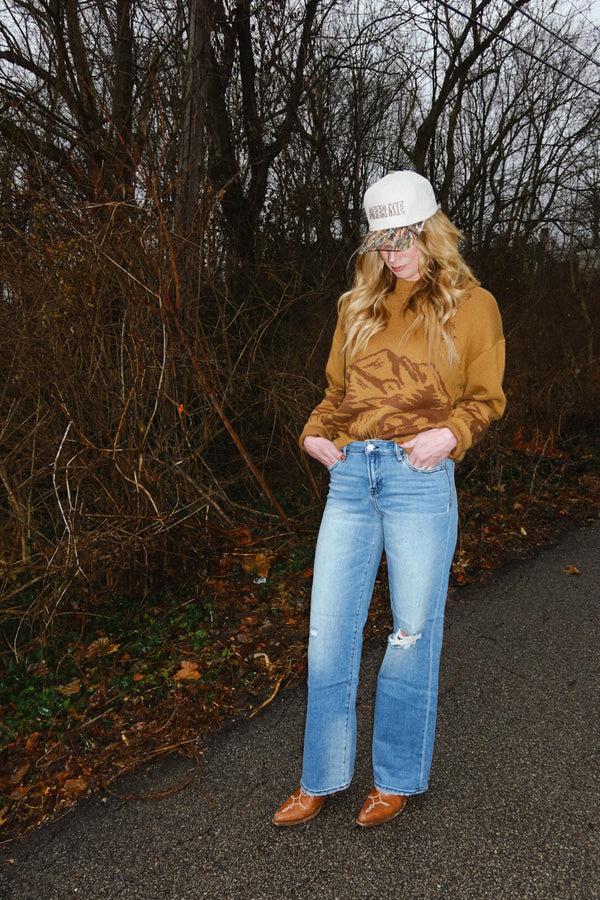 Hidden Medium Wash Mid Rise Distressed 33” Inseam Dad Jean - LOGAN