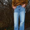 Hidden Medium Wash Mid Rise Distressed 33” Inseam Dad Jean - LOGAN