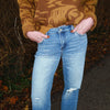 Hidden Medium Wash Mid Rise Distressed 33” Inseam Dad Jean - LOGAN
