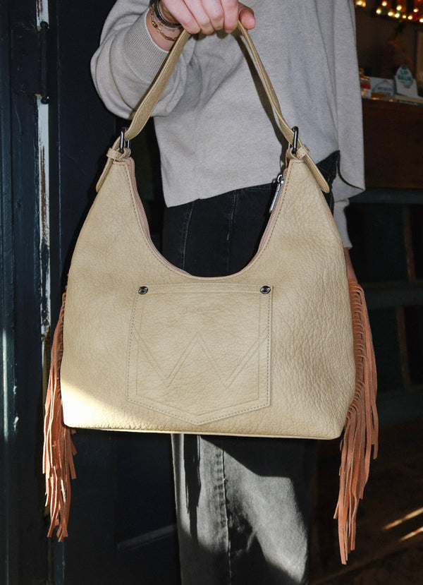 Wrangler Fringe Floral Tooled Hobo Bag - brown