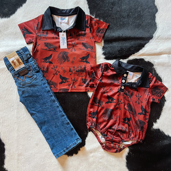 Little Boys Western Rust Polo