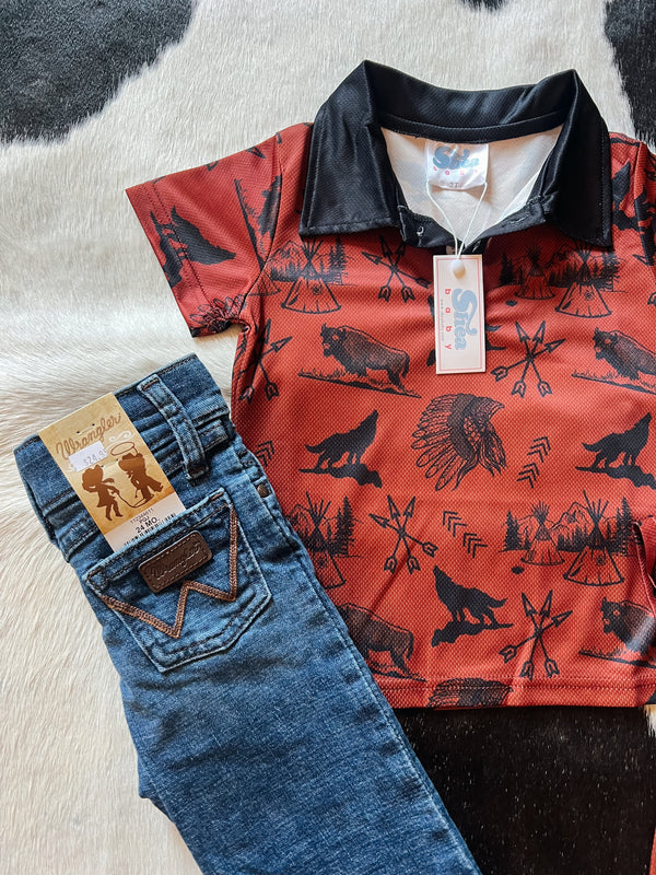 Little Boys Western Rust Polo