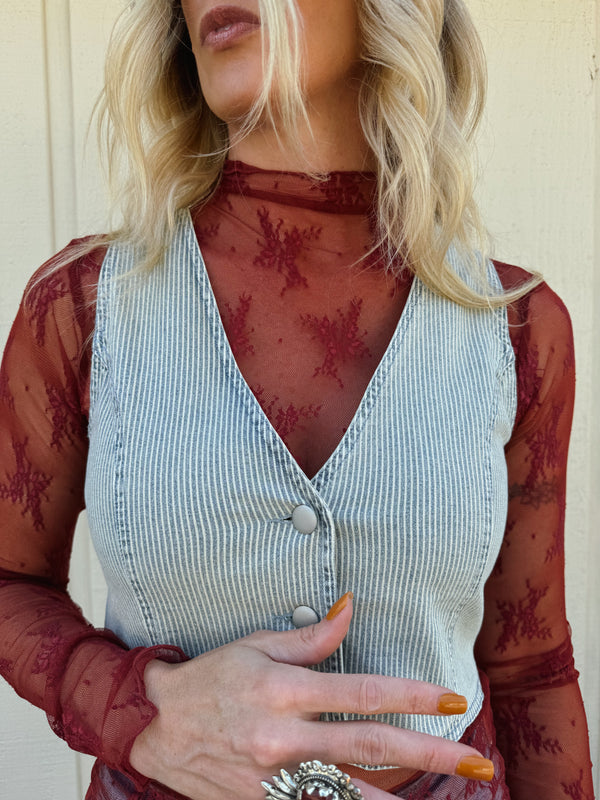 Lace Long Sleeve Mesh Top
