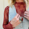 Lace Long Sleeve Mesh Top