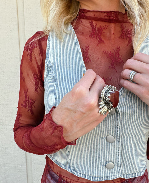 Lace Long Sleeve Mesh Top