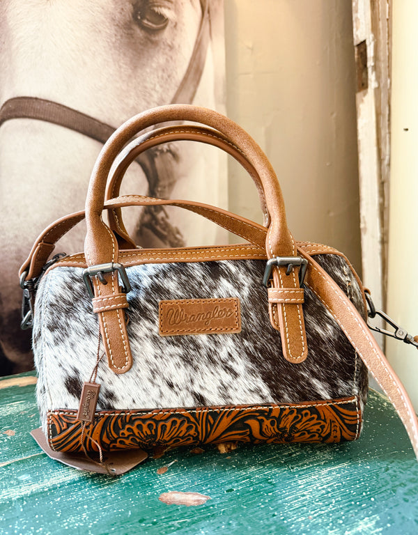 Wrangler Genuine Hair-On Cowhide Barrel Bag/Crossbody
