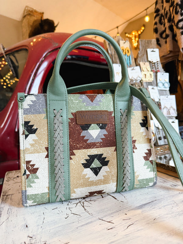 Wrangler Southwestern Pattern Dual Sided Print-Tote/Crossbody with Jean Pocket
