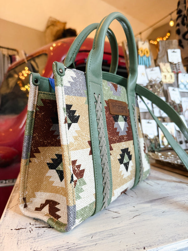 Wrangler Southwestern Pattern Dual Sided Print-Tote/Crossbody with Jean Pocket