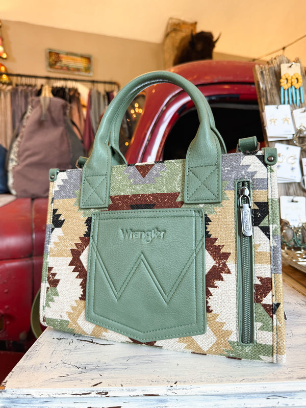 Wrangler Southwestern Pattern Dual Sided Print-Tote/Crossbody with Jean Pocket