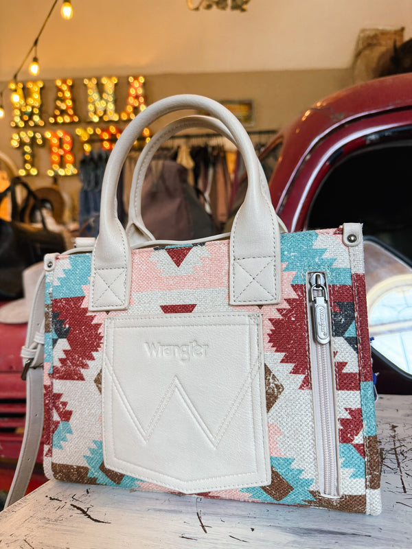 Wrangler Southwestern Pattern Dual Sided Print-Tote/Crossbody with Jean Pocket