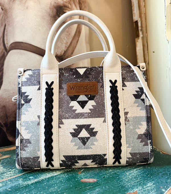 Wrangler Southwestern Pattern Dual Sided Print-Tote/Crossbody with Jean Pocket