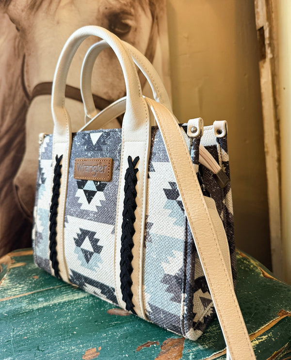 Wrangler Southwestern Pattern Dual Sided Print-Tote/Crossbody with Jean Pocket
