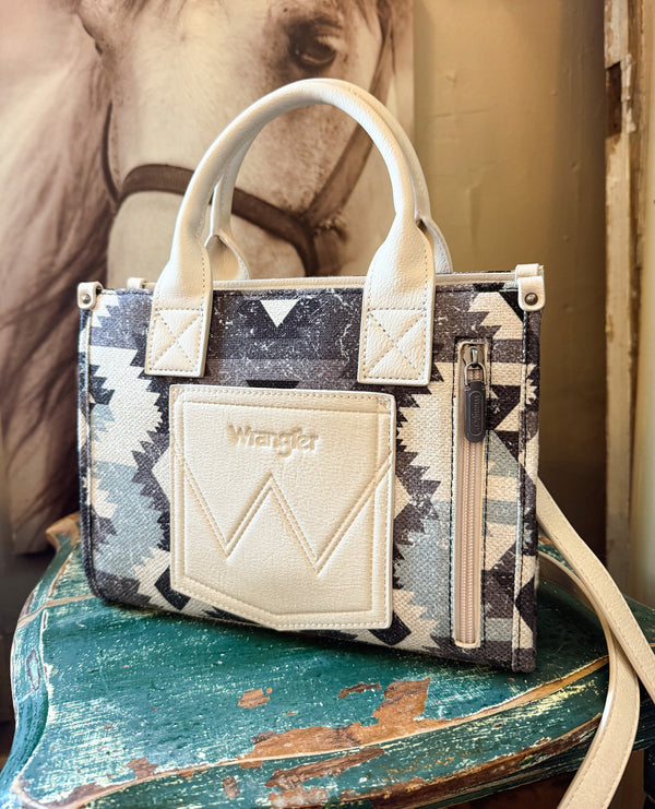 Wrangler Southwestern Pattern Dual Sided Print-Tote/Crossbody with Jean Pocket