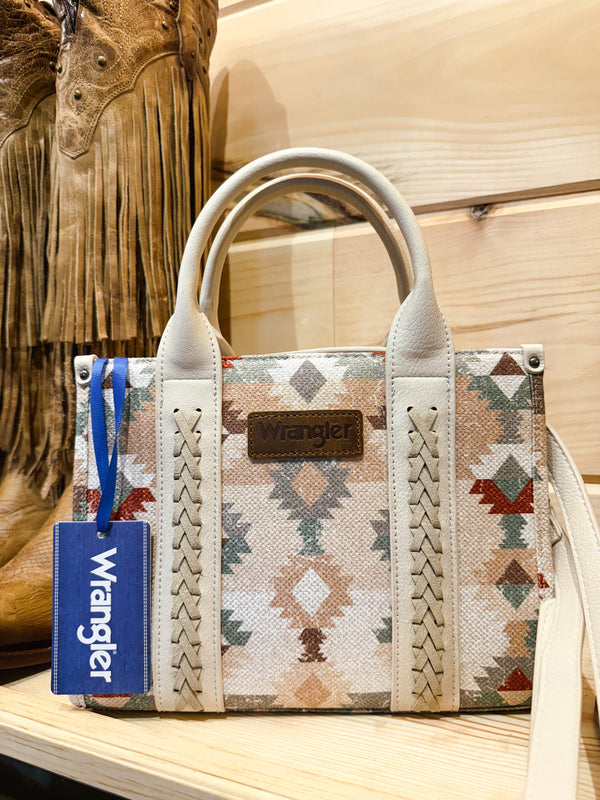 Wrangler Southwestern Pattern Dual Sided Print-Tote/Crossbody with Jean Pocket
