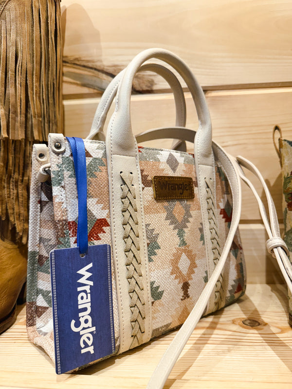 Wrangler Southwestern Pattern Dual Sided Print-Tote/Crossbody with Jean Pocket