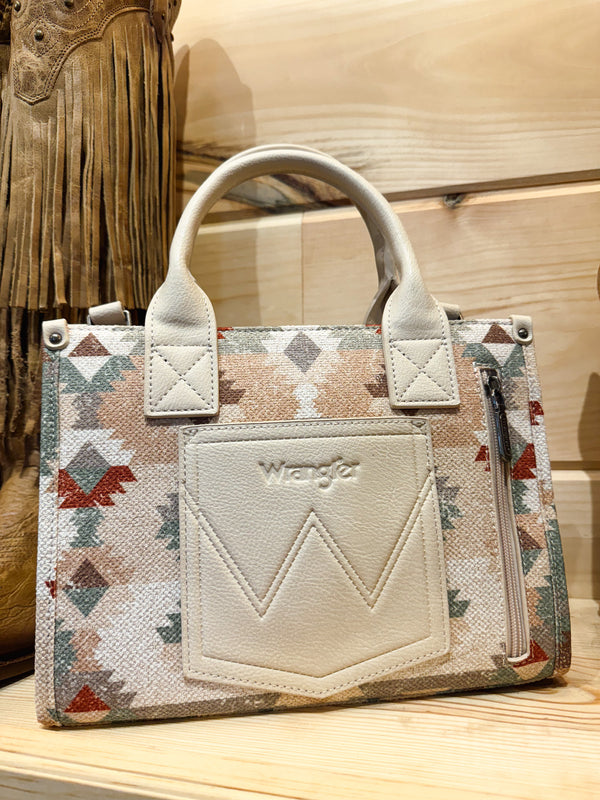 Wrangler Southwestern Pattern Dual Sided Print-Tote/Crossbody with Jean Pocket