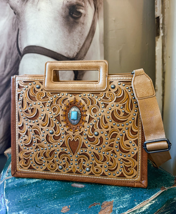 Montana West Cut-Out Embroidered Collection Tote/Crossbody Bag - Brown
