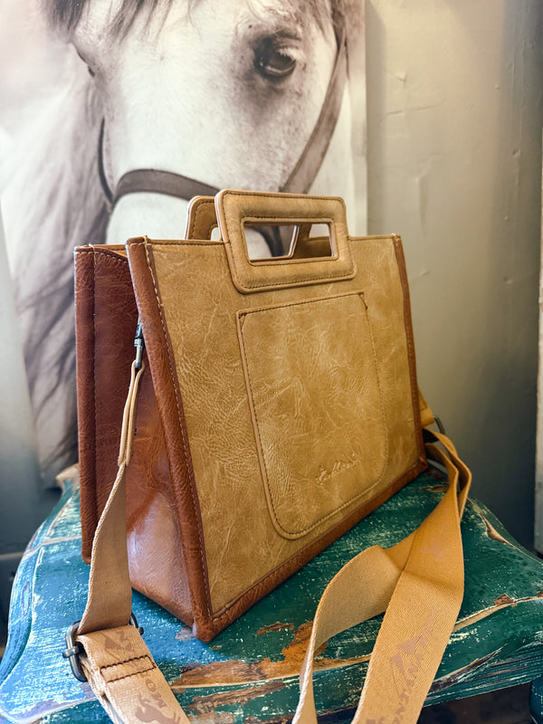 Montana West Cut-Out Embroidered Collection Tote/Crossbody Bag - Brown