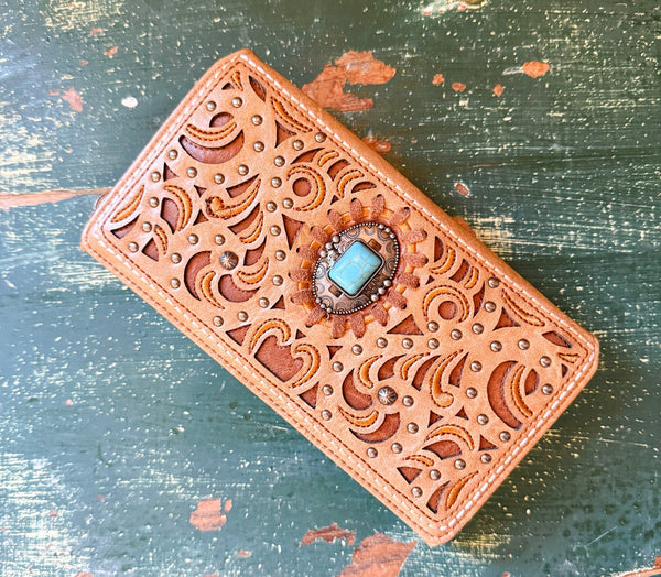 Montana West Cut-Out Embroidered Collection Wallet - Brown