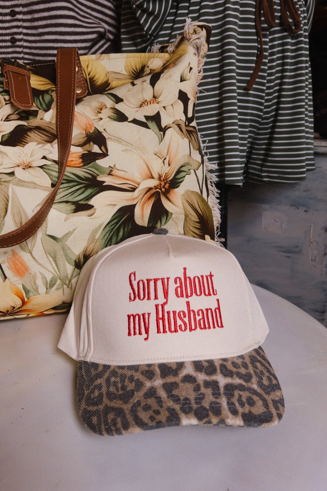 Sorry about my Husband Embroidered Hat - cream/leopard