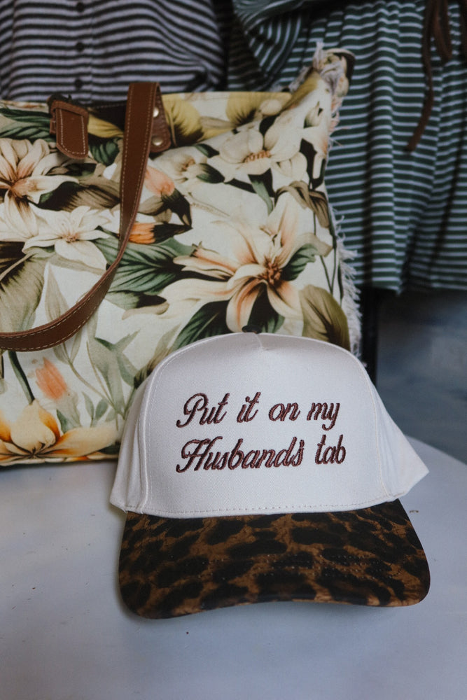Put it on my Husband’s tab Embroidered Hat - cream/leopard