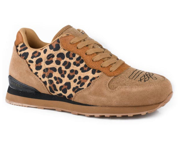 Giddyup Leopard -  TAN COW SUEDE AND LEOPARD CANVAS,  LACE UP JOGGER