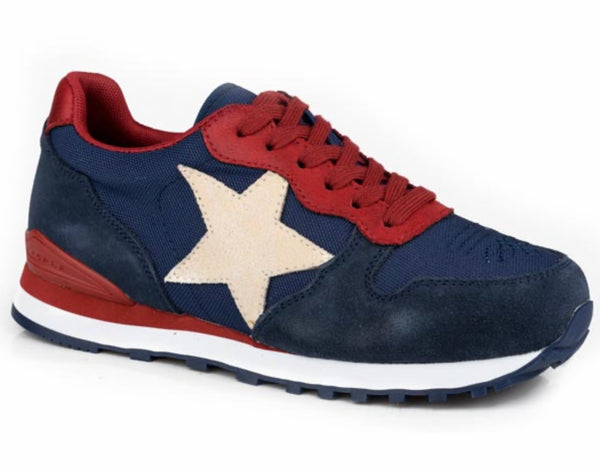 Giddyup Star - NAVY COW SUEDE WITH STAR OVER-LAY,  LACE UP JOGGER